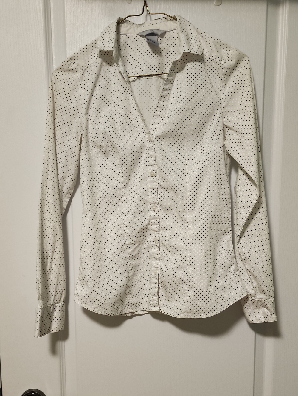 H&M White Button-Down Shirt with Black Micro Dots